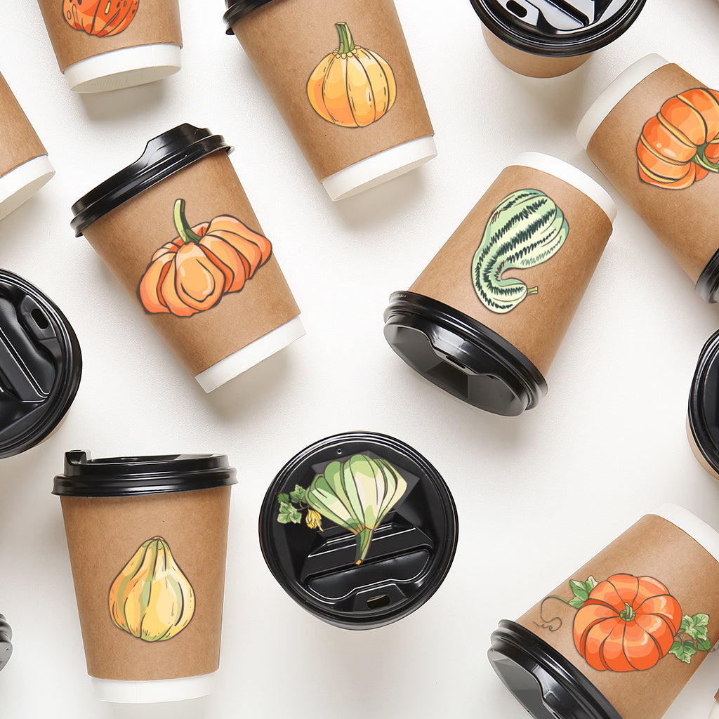 4套 秋天里的南瓜转移水晶标贴纸 3D diy创意贴纸 可爱南瓜贴纸 UV DTF 转印贴纸办公室和家用 玻璃杯 咖啡杯贴纸 DIY 包裹转移贴纸