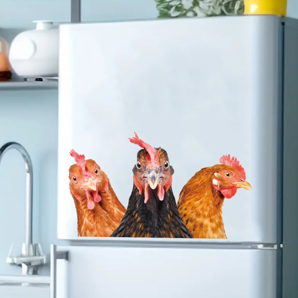 2pcs Whimsical and quirky farm three-chicken stickers, lively poultry portrait designs, perfect for rustic farm decorations, countryside-style art, chic aesthetic accents, self-adhesive, removable, waterproof wall stickers, toilet stickers