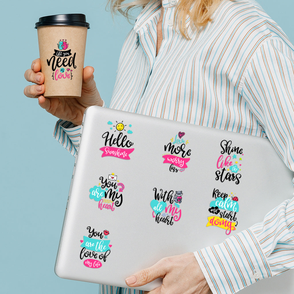 3套 彩色潮流朋克 时尚前卫文字转印水晶标贴纸 励志贴纸UV DTF转印贴纸 适用于水杯 咖啡杯 玻璃等装饰 半哑光自粘乙烯基贴纸