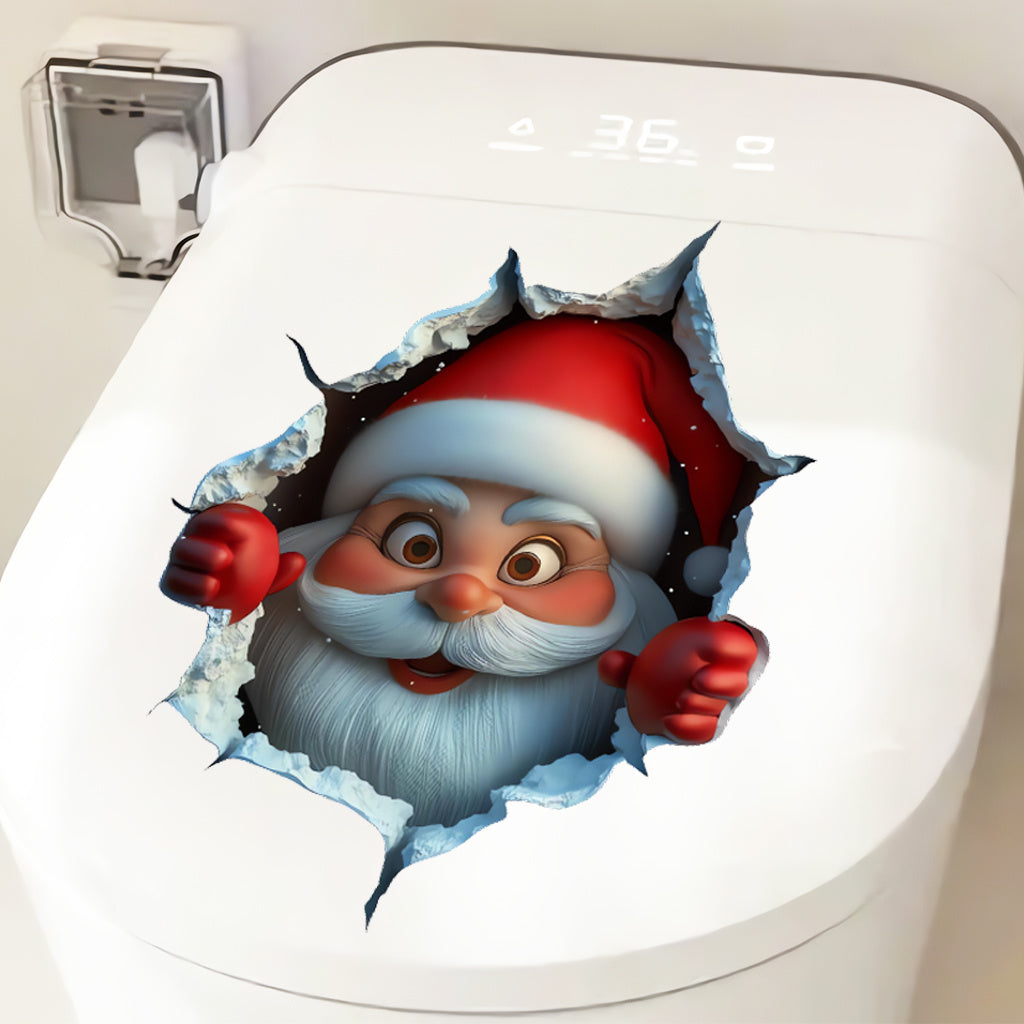 A set of Whimsical 3D Santa Claus Wall Sticker Playful Christmas Design with Breakthrough Effect, Ideal for Adding a Festive, Artistic Vibe to Holiday Home Decor and Seasonal Spaces.Self-adhesive waterproof wall stickers, toilet stickers.