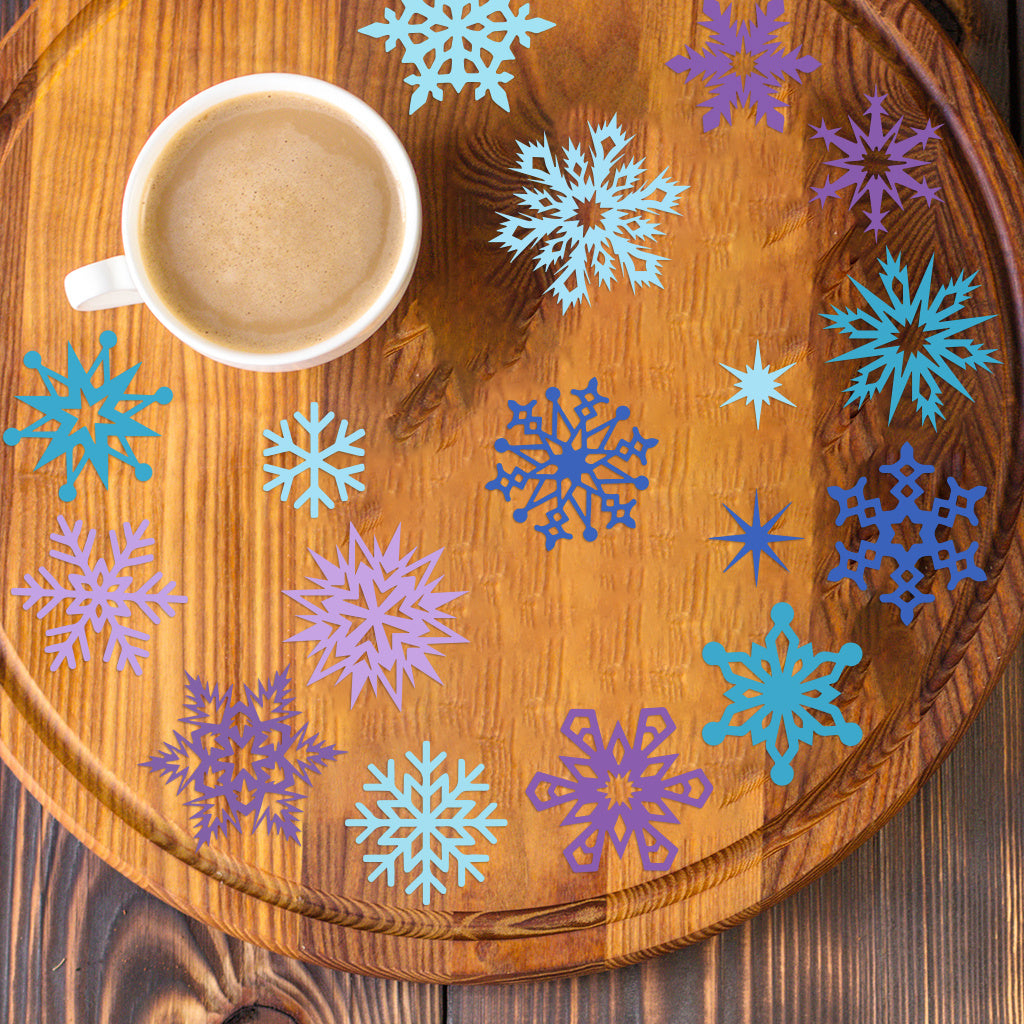 3套 圣诞节 冬日雪花转印水晶标贴纸 UV DTF 转印贴纸 自粘防水时尚贴纸 咖啡杯 马克杯等 圣诞节趣味活力贴纸