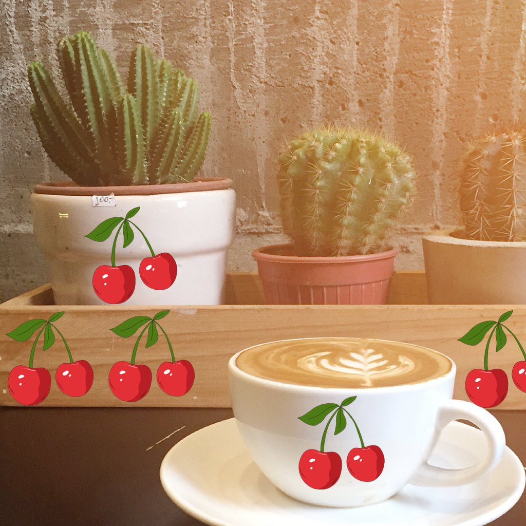 3套 适用于 16 盎司玻璃杯和水瓶的 UV DTF 水晶标转印贴纸 可爱红色樱桃设计，可爱美学贴纸，适合女士、女孩、派对、杯子配件 带有闪亮水晶的自黏哑光樱桃贴花