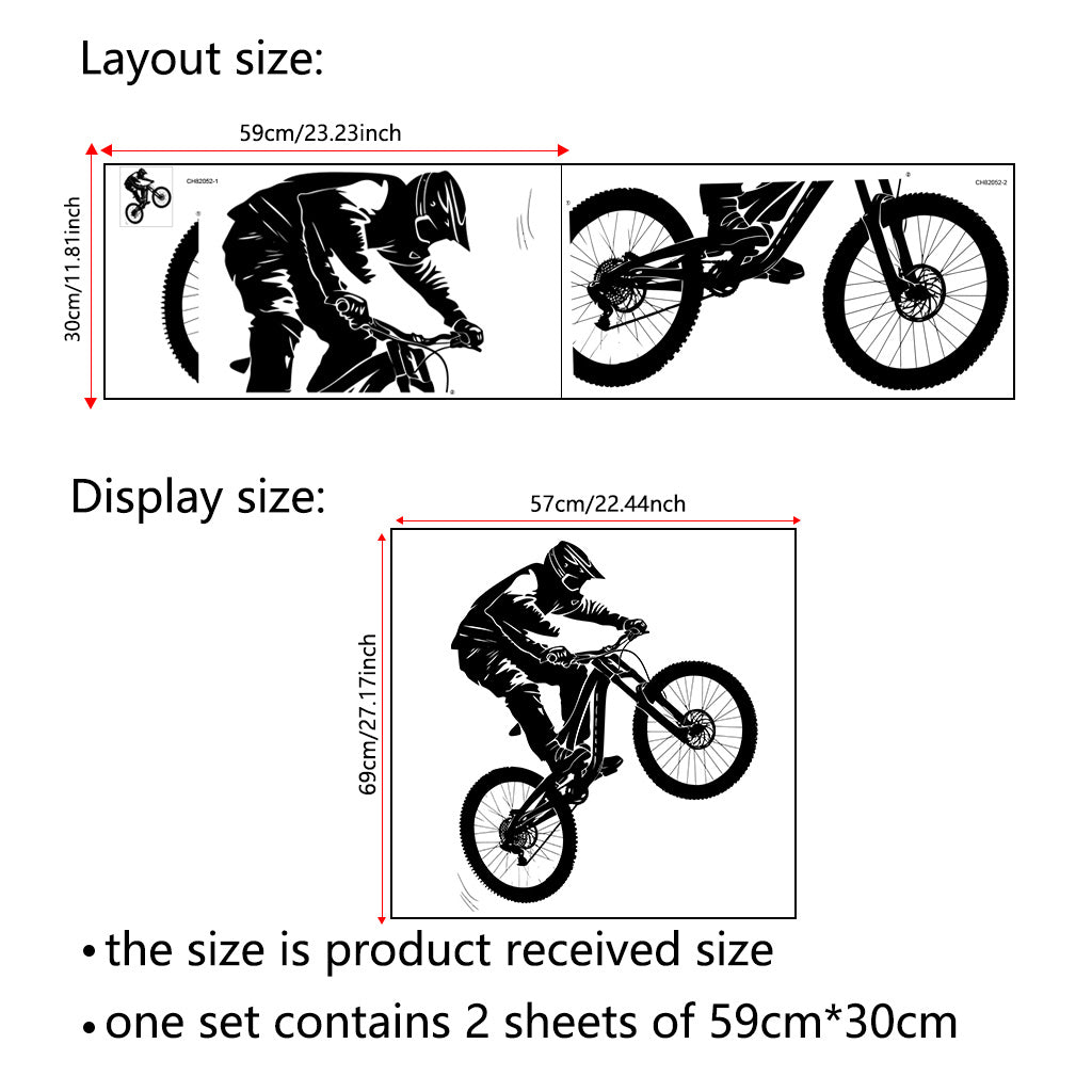 2pcs Dynamic Mountain Bike Silhouette Sticker, Perfect for Adventure Enthusiasts, Outdoor Decor, Enhances Vibrant Aesthetics, Self-adhesive, Removable, Waterproof Wall Sticker