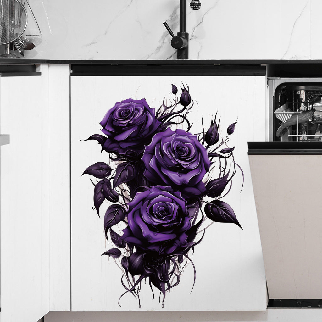 1pc Gothic purple rose stickers with dark floral design and exquisite details, perfect for avant-garde decoration, alternative art accents, and enhancing mysterious aesthetics. Self-adhesive and waterproof wall stickers.