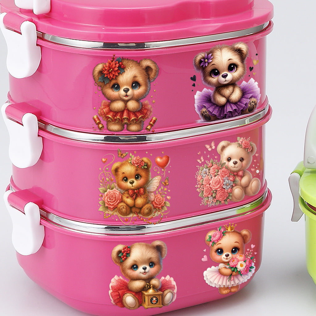 2套 穿裙子的可爱小熊转印水晶标贴纸 适用于笔记本 水杯 储物柜等装饰 自粘防水DIY贴纸 可爱美学贴纸，适合女士、女孩、派对、杯子配件