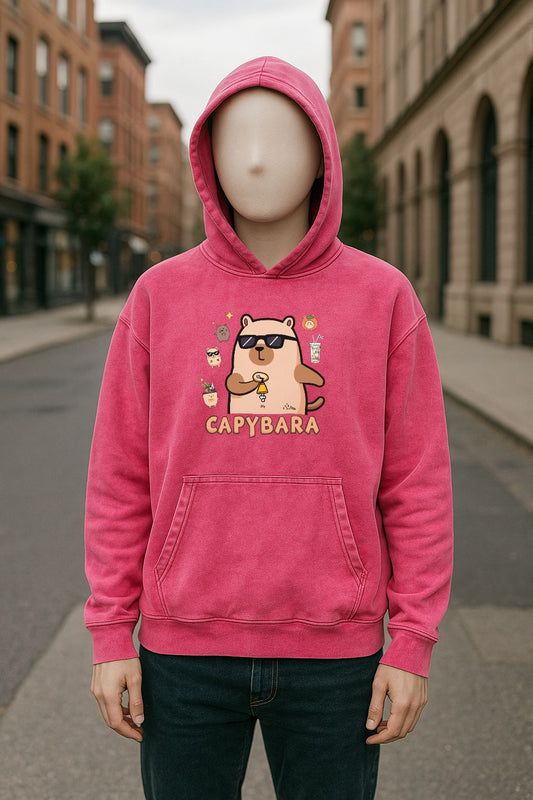 Sudadera con capucha lavada en rojo rosa