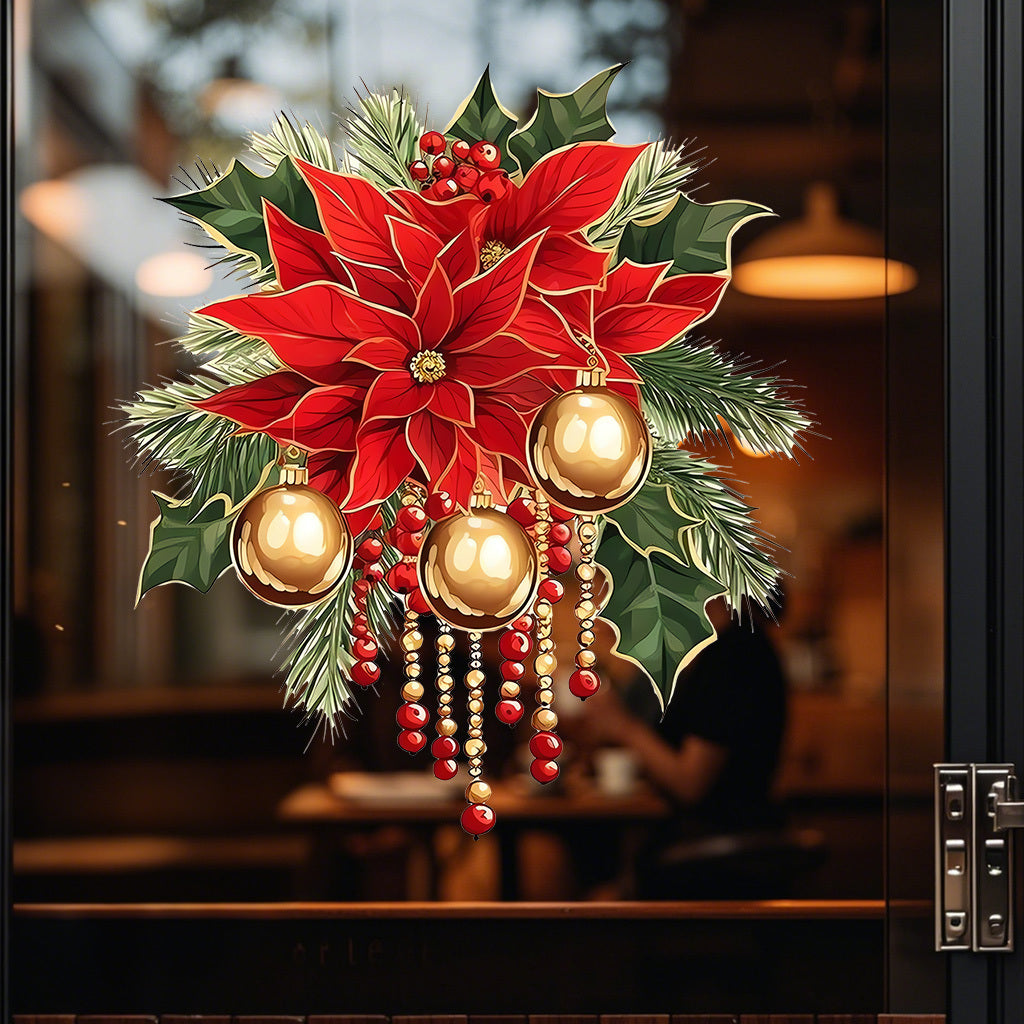 A set of Christmas flower and bell toilet stickers suitable for decorating bedroom and living room background walls, study, bathroom decorations, glass decorations, etc. Self-adhesive and removable stickers.