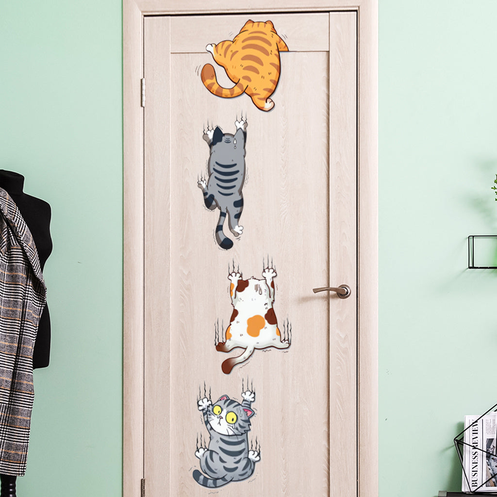 2pcs Whimsical Cat Scratch Sticker Set Playful cat designs full of fun poses, perfect for cat lovers' decor and quirky home accents, enhancing charming aesthetics