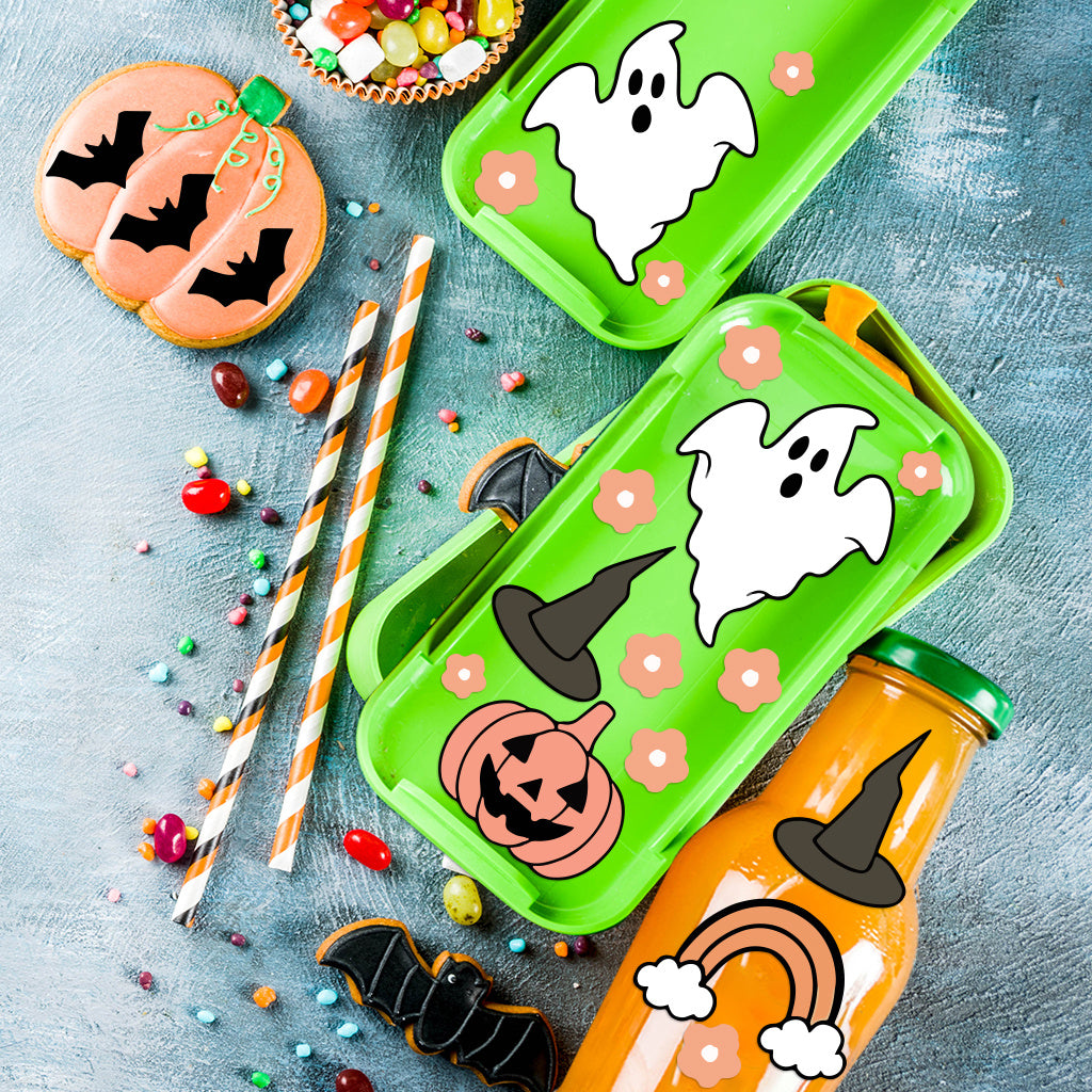 1套 可爱幽灵南瓜头万圣节元素转印水晶贴纸 适用于水杯 笔记本 玻璃 金属等水晶贴纸 自粘防水可拆卸uv dtf创意可爱转印贴纸