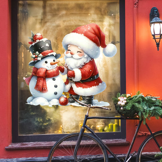 1套 萌趣圣诞互动墙贴，Q 版圣诞老人堆雪人造型，童趣温馨，贴于卧室、客厅墙面，为圣诞添治愈氛围，自粘易贴可灵活点缀空间。