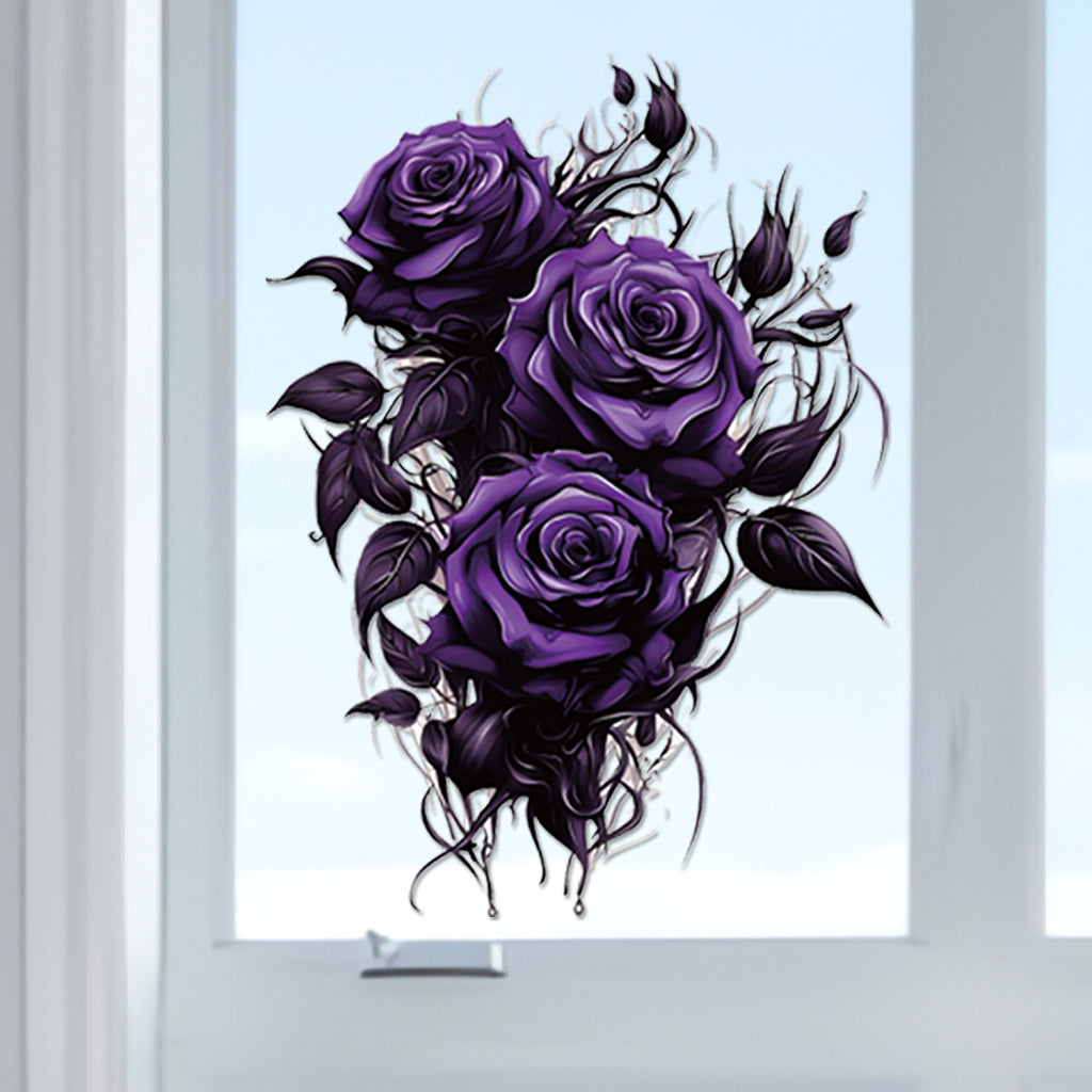 1pc Gothic purple rose stickers with dark floral design and exquisite details, perfect for avant-garde decoration, alternative art accents, and enhancing mysterious aesthetics. Self-adhesive and waterproof wall stickers.