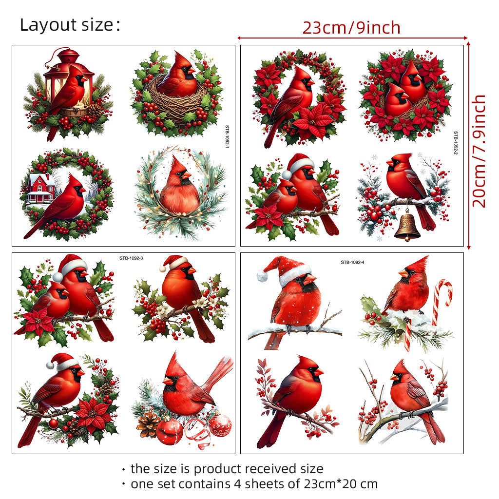 1套 圣诞帽喜鹊与花环喜鹊 转印水晶标贴纸 UV DTF贴纸 适用于水杯 咖啡杯 笔记本等装饰 增添节日氛围与生活趣味性 自粘防水创意DIY贴纸