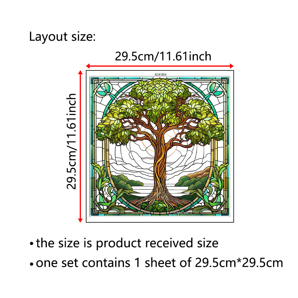 1pc Art Nouveau style stained glass Tree of Life static sticker, exquisite leaf decoration, natural elegance, artistic decoration of eternal plant aesthetics, providing a refined decorative touch with electrostatic glass adhesion.