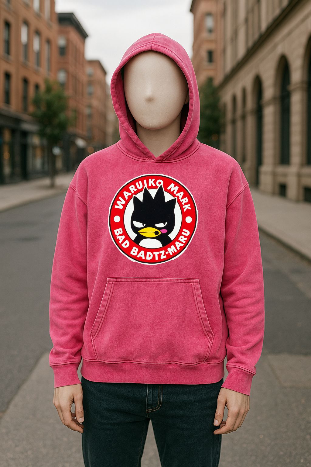 Sudadera con capucha lavada en rojo rosa