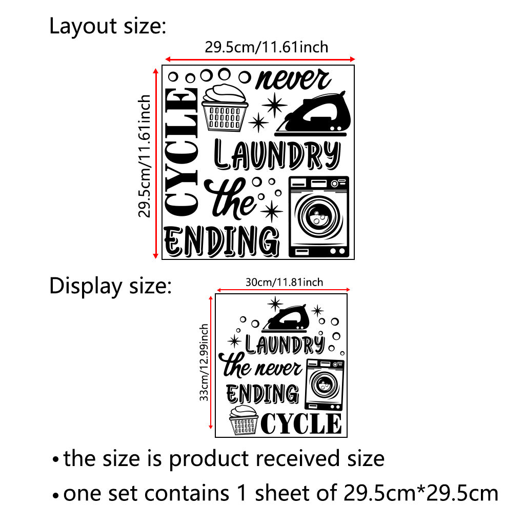 1pc Humorous laundry quote sticker 'Laundry: The Endless Cycle, ' featuring retro appliance designs, perfect for laundry room decor, home organization accents, and adding a touch of playful aesthetics.