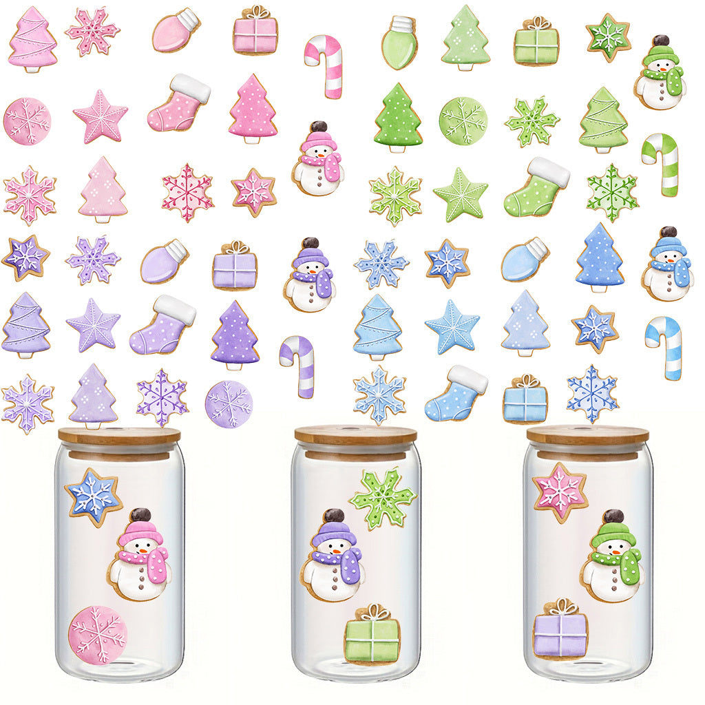 1套 彩色圣诞主题装饰饼干 可爱趣味圣诞节装饰水晶贴纸 自粘可拆卸创意DIY水晶标贴纸 适用于家居装饰 户外装饰 玻璃装饰 文化体术氛围装饰 增添趣味性与活力