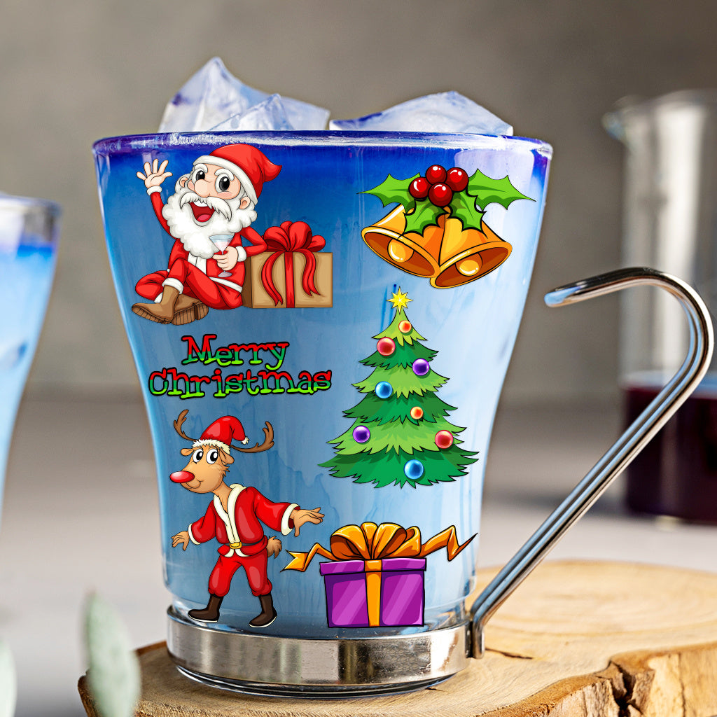 3套 圣诞节狂欢转印水晶标贴纸 UV DTF 转印贴纸 办公室和家用 玻璃杯 咖啡杯 DIY 包裹转移 3D 创意贴纸 自粘防水乙烯基材质