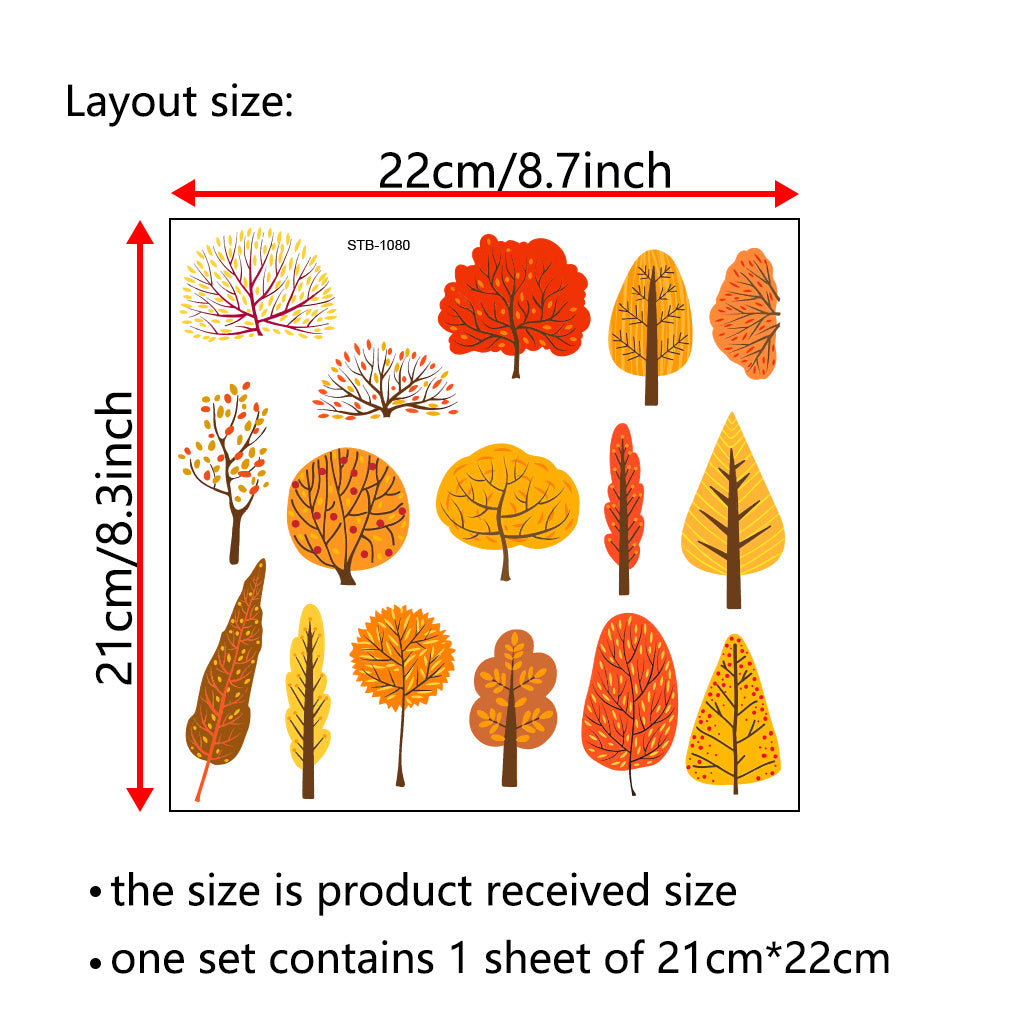 3套卡通秋天树木转印水晶标贴纸 适合女士、女孩、派对、杯子配件 营造生活趣味性与温馨氛围 自粘防水创意DIY贴纸 适用于家居装饰 户外装饰 玻璃装饰等 UV DTF 杯子包装纸