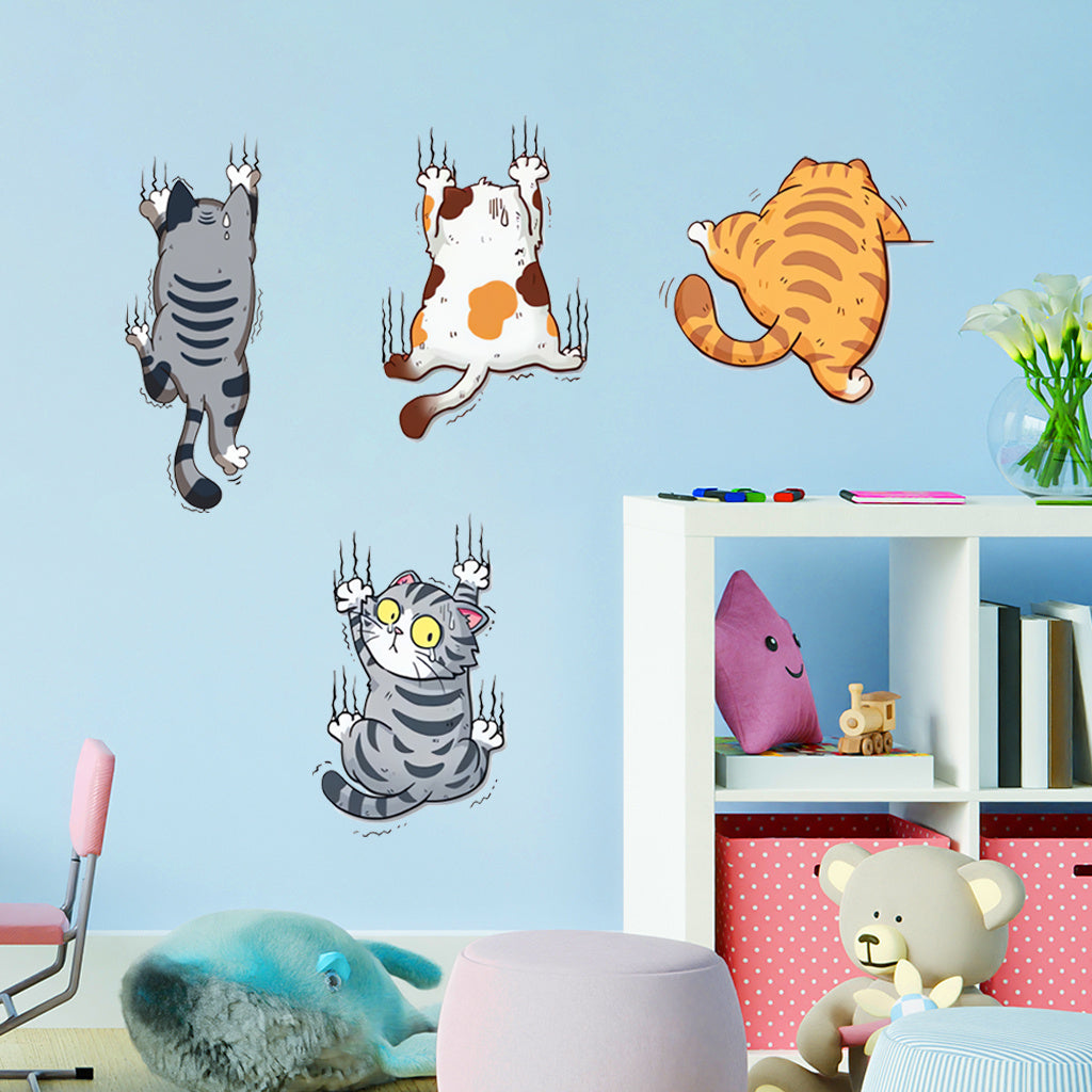 2pcs Whimsical Cat Scratch Sticker Set Playful cat designs full of fun poses, perfect for cat lovers' decor and quirky home accents, enhancing charming aesthetics