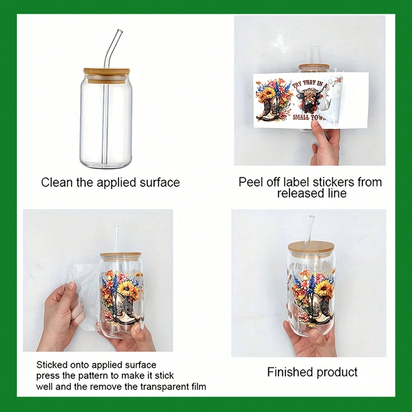 1 set of 4pcs Christmas UV DTF Cup Wrap For 16oz Libbey Glass - Waterproof 3D Crystal Transfer Sticker For DIY Crafting, Mugs, Laptops