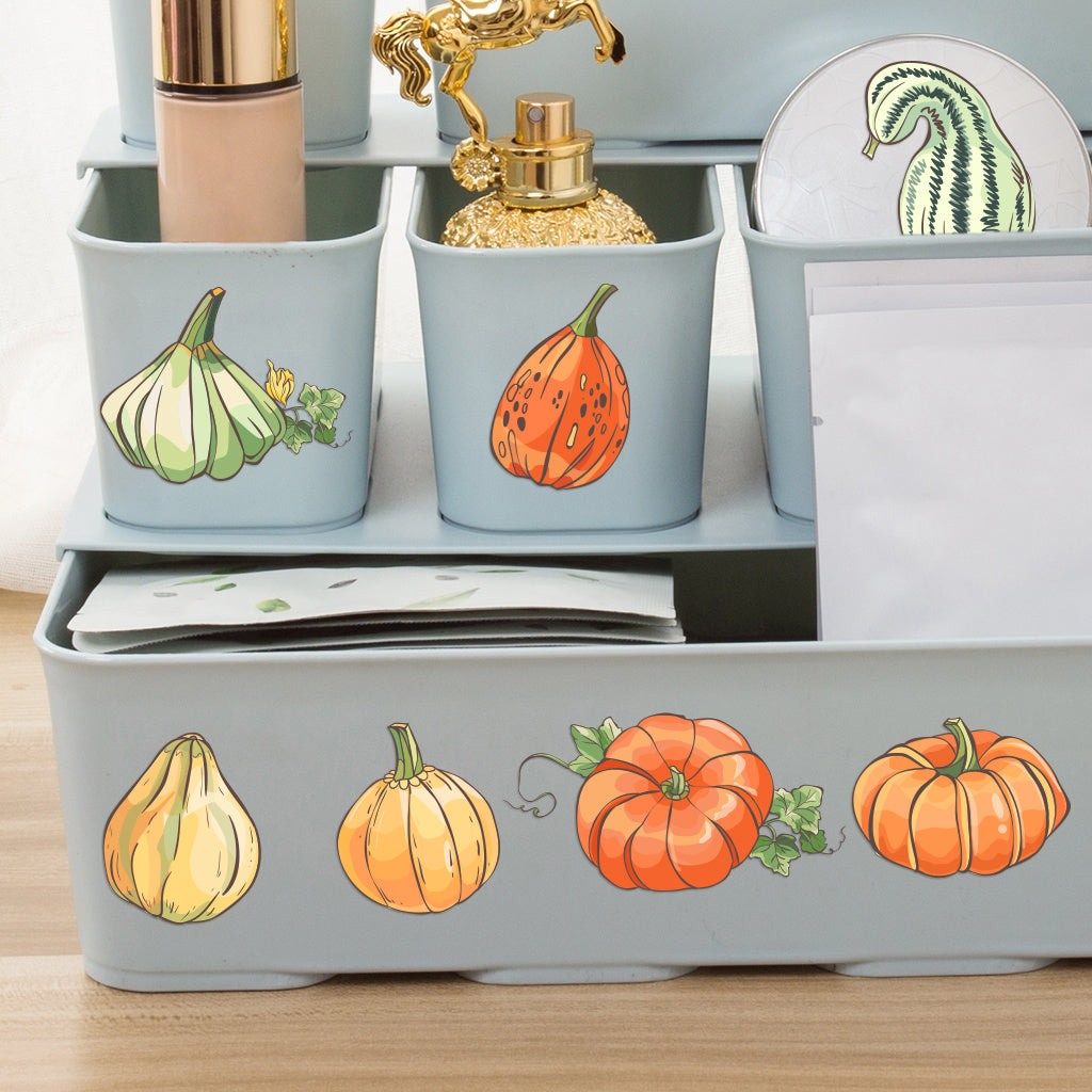 4套 秋天里的南瓜转移水晶标贴纸 3D diy创意贴纸 可爱南瓜贴纸 UV DTF 转印贴纸办公室和家用 玻璃杯 咖啡杯贴纸 DIY 包裹转移贴纸