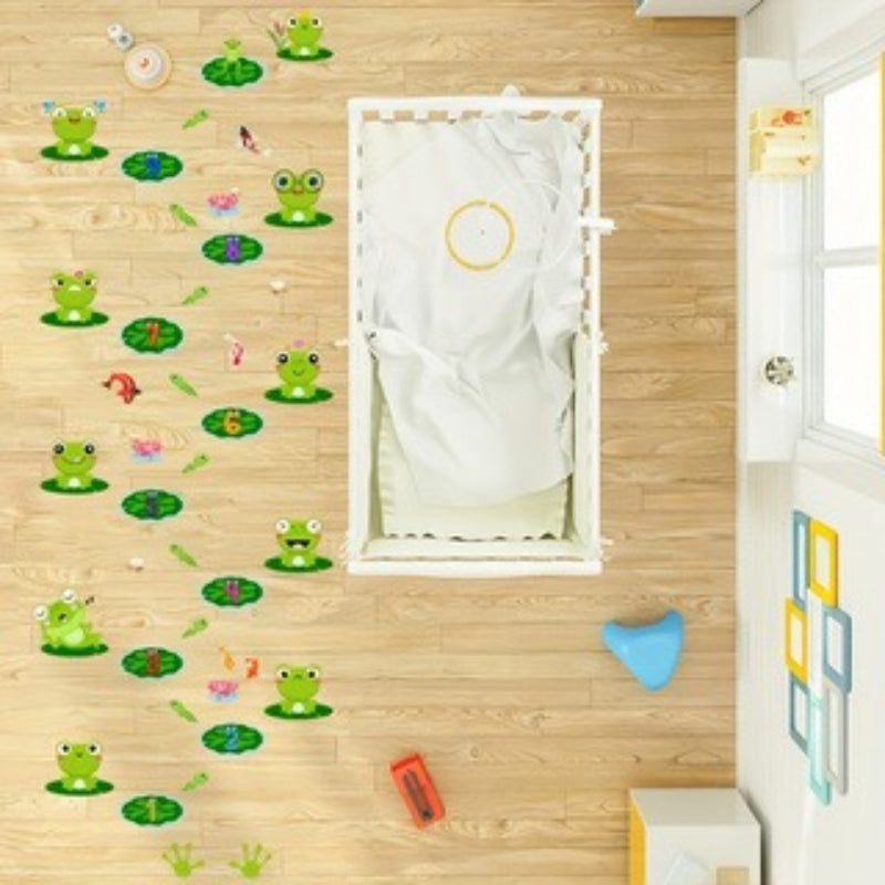 A set of frog and water lily stickers featuring charming plant scenes with lively amphibian details, adding an elegant outdoor aesthetic for nature lovers and modern interior design. Self-adhesive and removable floor stickers.