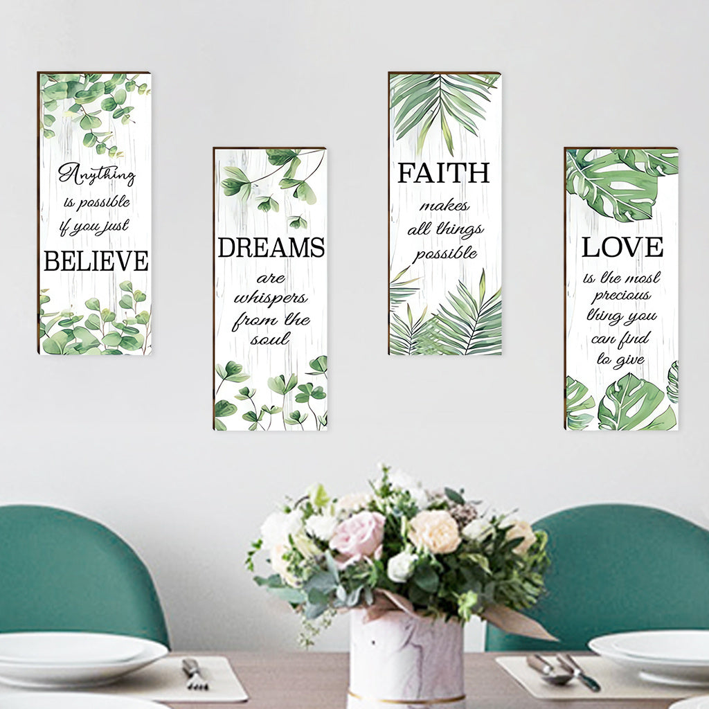 4pcs Inspirational Plant Quote Sticker Set - Motivational phrases with vibrant greenery, perfect for enhancing decor and adding a Bohemian artistic touch. Elevates serene aesthetics with self-adhesive wall stickers.