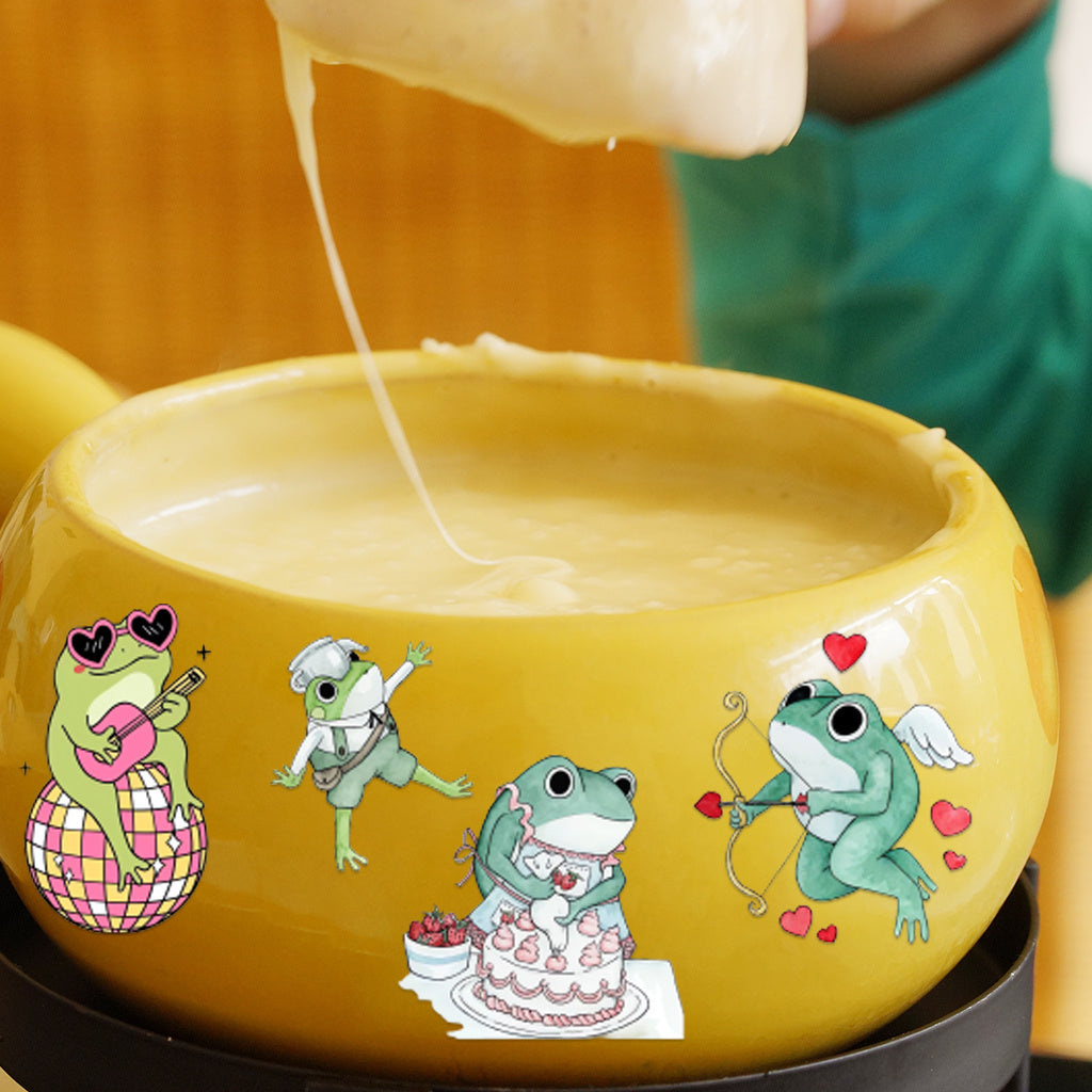 6pcs Cute and versatile frog UV DTF crystal label transfer sticker set, suitable for glass jars and space decoration, item decoration, self-adhesive, removable, waterproof, creative DIY crystal label transfer stickers, cartoon cute little frog stickers