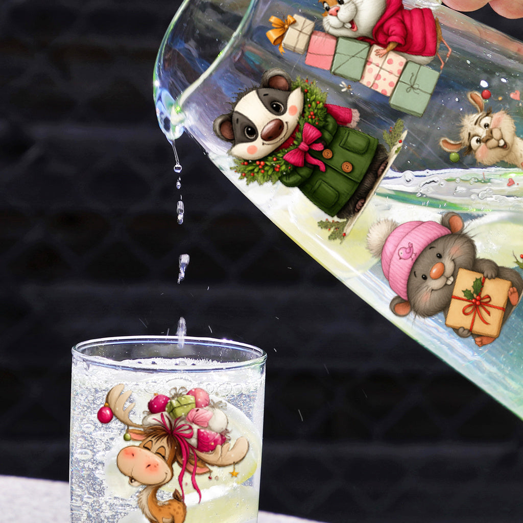 2pcs Cute cartoon Christmas animal UV DTF Crystal label transfer sticker series - Charming squirrel, badger, alpaca and raccoon designs, perfectly adding a festive and artistic atmosphere to glass jars and adult holiday home decoration Spaces. Self-adhesi