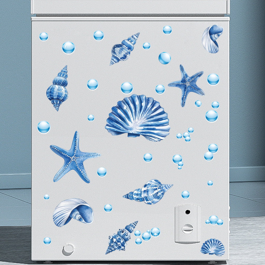 1套 夜光墙贴：海洋风贝壳海星荧光贴饰，蓝色系海螺气泡组合，为卫浴空间注入深海浪漫，夜间发光营造梦幻海底秘境，让如厕时刻也如漫游海洋童话