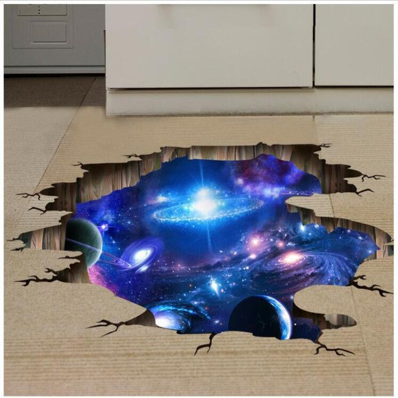 A set of 3D cosmic breakthrough wall stickers featuring vivid galaxy and planetary scenes, with stunning 3D effects, providing exquisite decoration for science fiction enthusiasts. Suitable for modern interior design that pursues artistic spatial aes