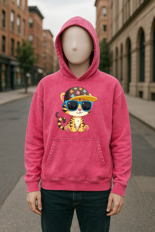 Sudadera con capucha lavada en rojo rosa
