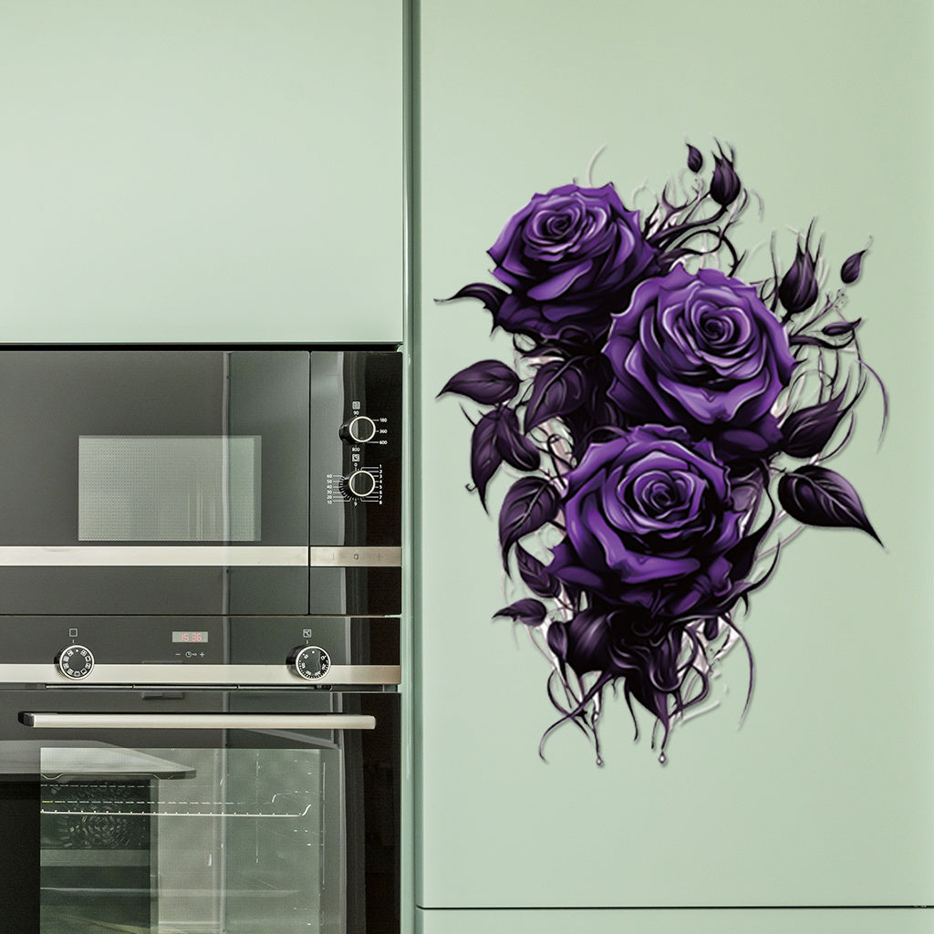 1pc Gothic purple rose stickers with dark floral design and exquisite details, perfect for avant-garde decoration, alternative art accents, and enhancing mysterious aesthetics. Self-adhesive and waterproof wall stickers.