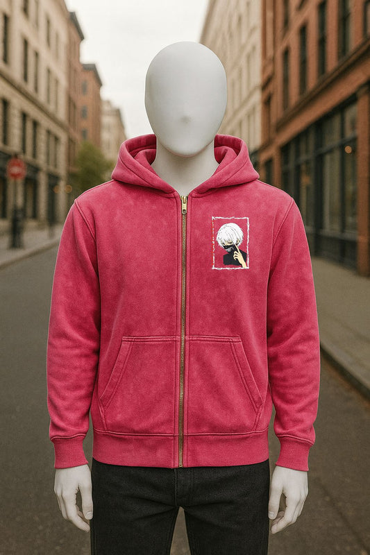 Sudadera con capucha y cremallera de color rojo rosa