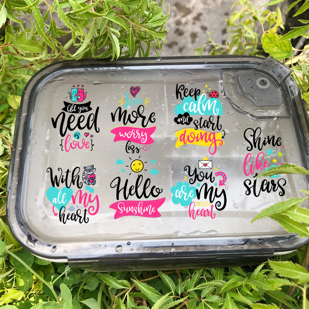 3套 彩色潮流朋克 时尚前卫文字转印水晶标贴纸 励志贴纸UV DTF转印贴纸 适用于水杯 咖啡杯 玻璃等装饰 半哑光自粘乙烯基贴纸