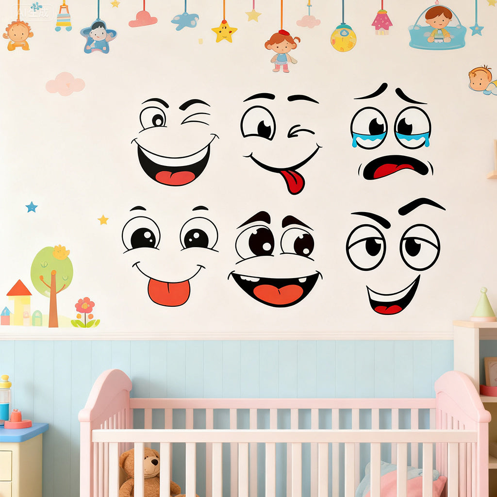 A set of cute cartoon smiley face stickers with a playful and humorous vibe, adding stylish and fun decorative elements to any space. Self-adhesive, removable, waterproof, creative DIY wall stickers, toilet stickers, and trash can stickers.