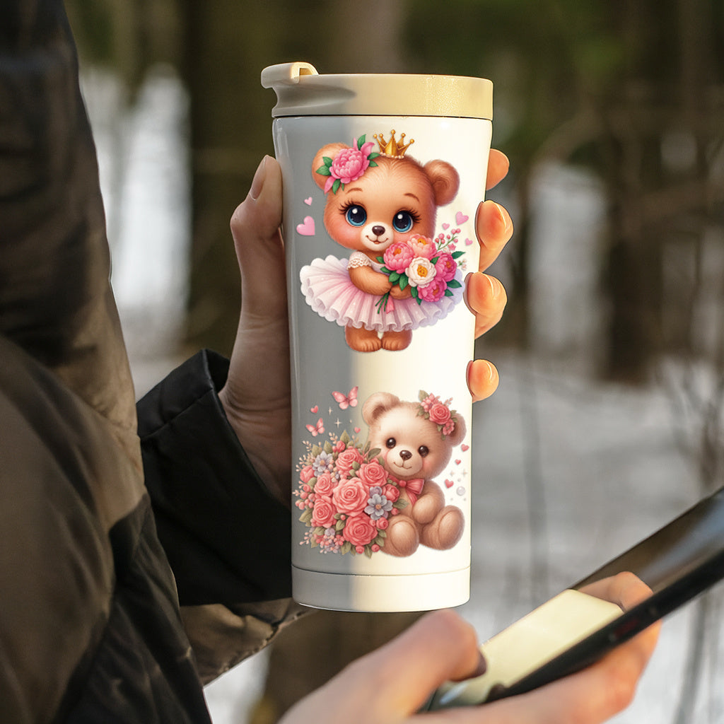 2套 穿裙子的可爱小熊转印水晶标贴纸 适用于笔记本 水杯 储物柜等装饰 自粘防水DIY贴纸 可爱美学贴纸，适合女士、女孩、派对、杯子配件