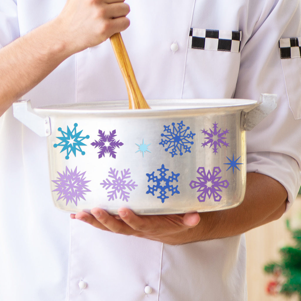 3套 圣诞节 冬日雪花转印水晶标贴纸 UV DTF 转印贴纸 自粘防水时尚贴纸 咖啡杯 马克杯等 圣诞节趣味活力贴纸