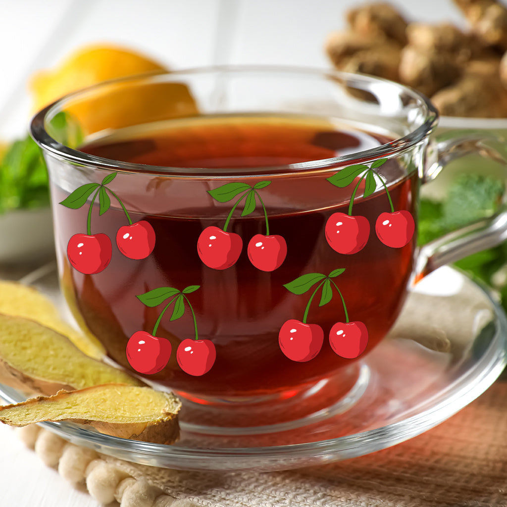 3套 适用于 16 盎司玻璃杯和水瓶的 UV DTF 水晶标转印贴纸 可爱红色樱桃设计，可爱美学贴纸，适合女士、女孩、派对、杯子配件 带有闪亮水晶的自黏哑光樱桃贴花